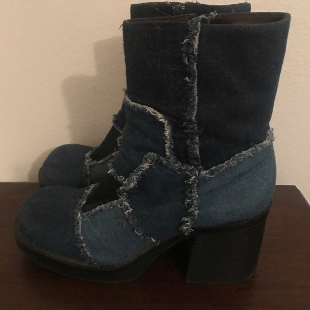 Denim patchwork boots